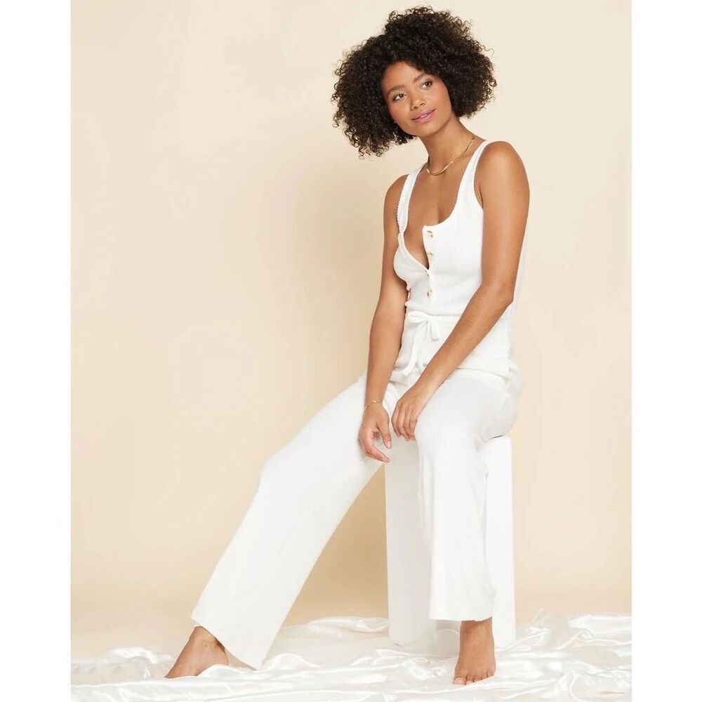 L*Space size L Cream Head in the Clouds Ribbed Jumpsuit Loungewear Cream Minimal